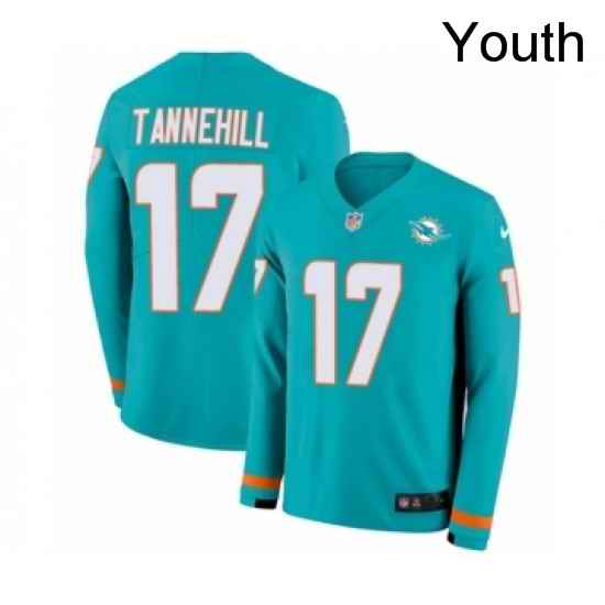 Youth Nike Miami Dolphins 17 Ryan Tannehill Limited Aqua Therma Long Sleeve NFL Jersey
